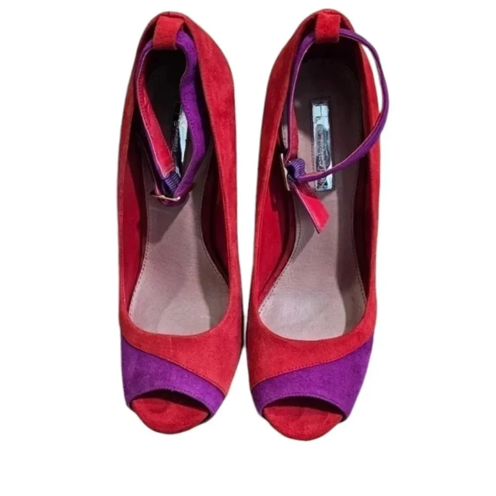 H by Halston Women’s Size 7 Platform Heels Red Purple Suede Y2K Retro Glam - Picture 2 of 6
